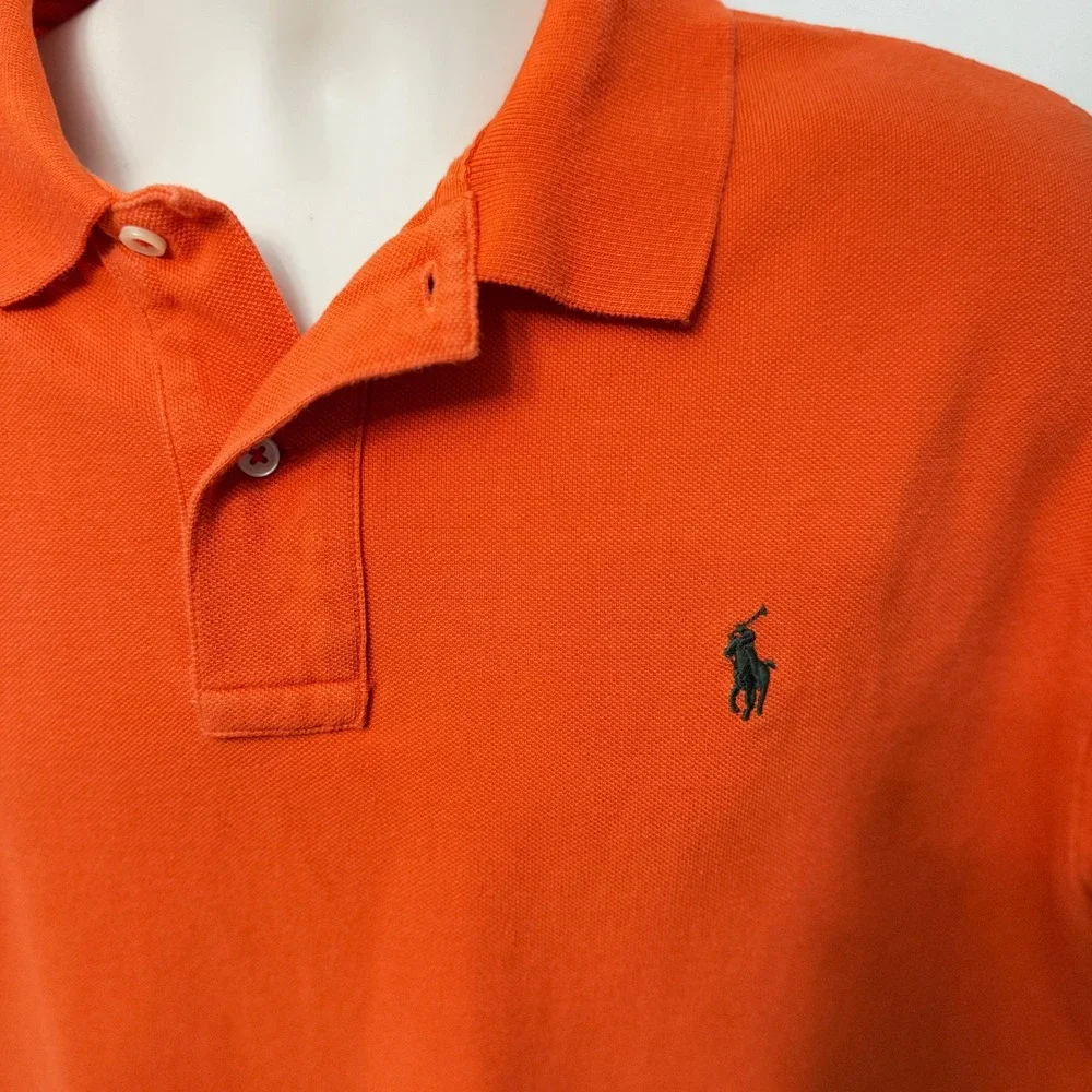 Polo Ralph Lauren Mens Orange Short Sleeve Pique Polo Shirt Logo Large L